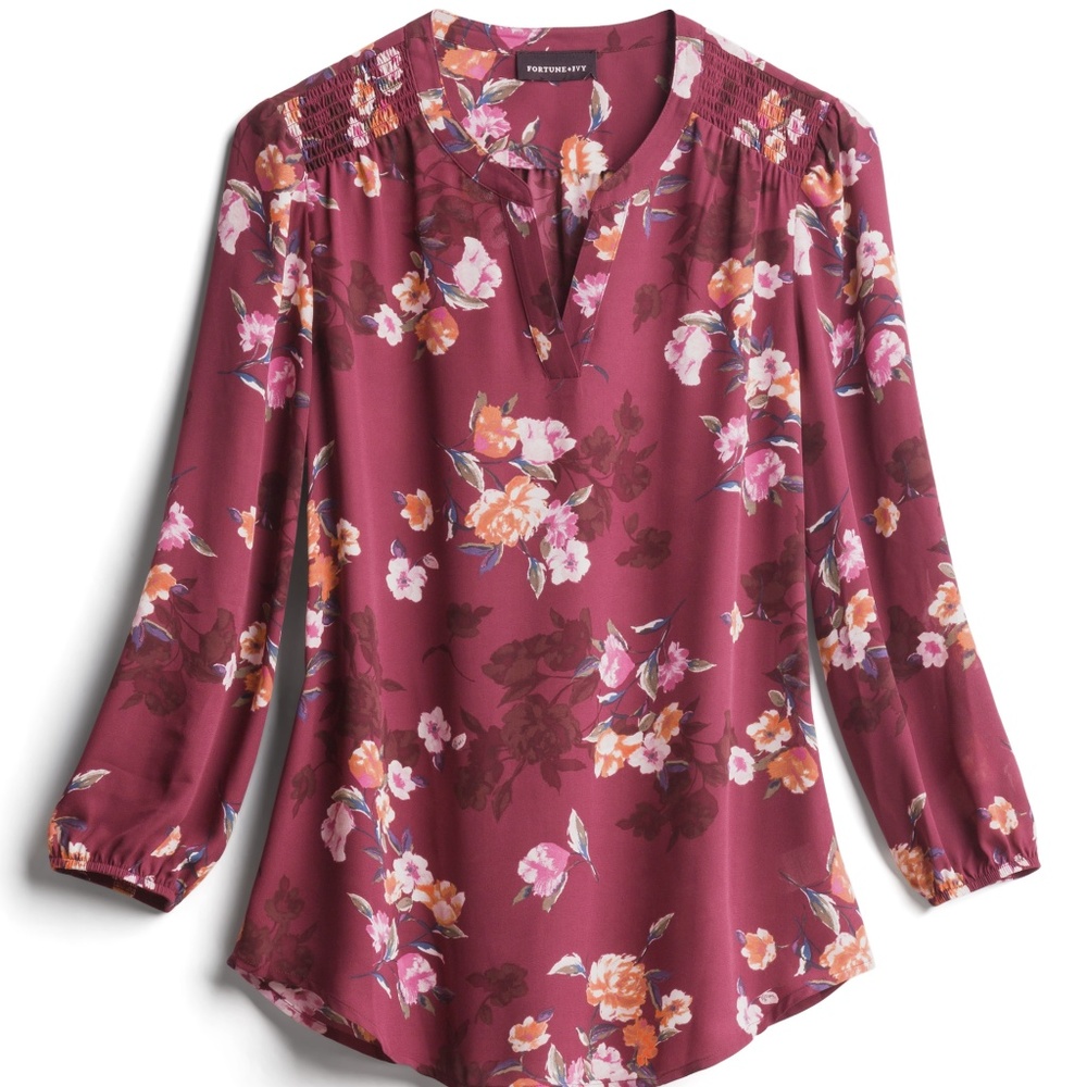 FORTUNE + IVY Julieta Smock Detail Blouse size L